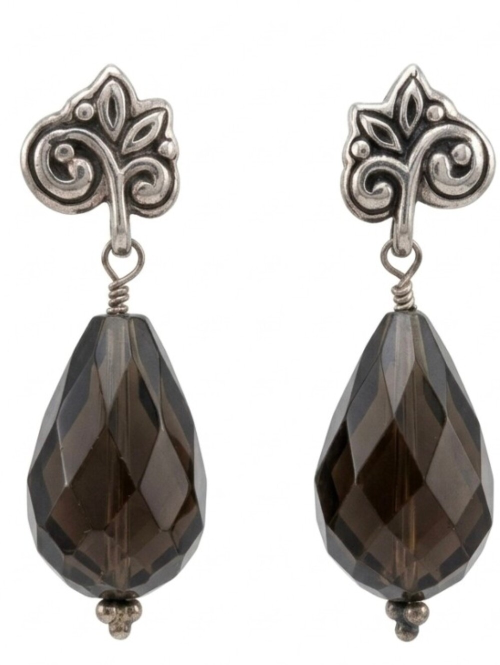 Genuine Barse Smoky Quartz Earrings Sterling Silver